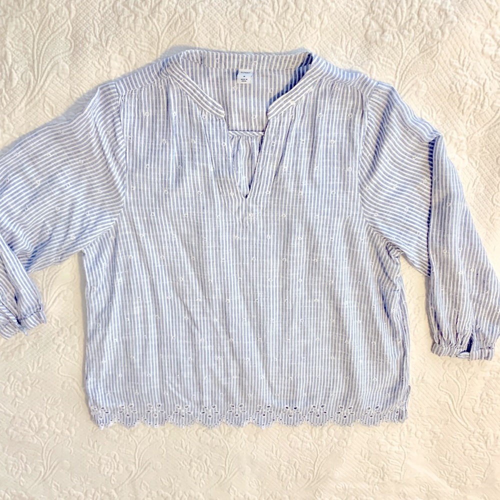 Blue striped tunic blouse